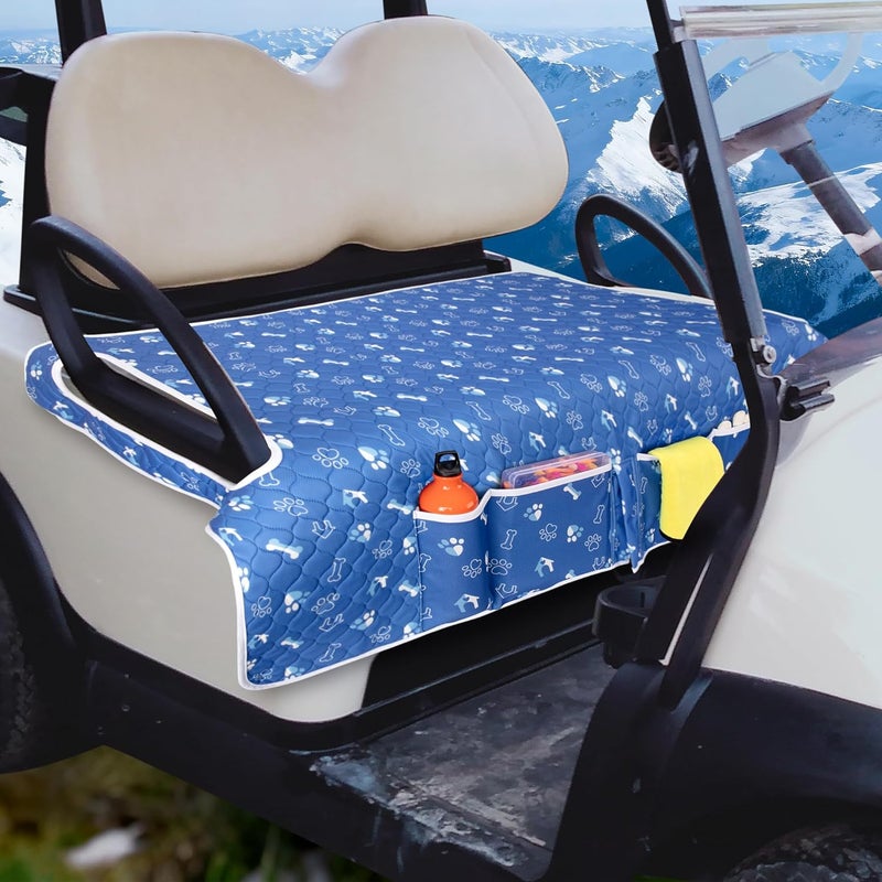 PGmoon Golf Cart Seat Covers, Universal Golf Cart Seat Towel Blanket with 4 Front Pockets & Nonskid Bottom Fits for EZGO, Yamaha, Club Car and More 2 Person Seats Golf Carts - Image 1